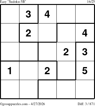 The grouppuzzles.com Easy Sudoku-5B puzzle for Monday April 27, 2026