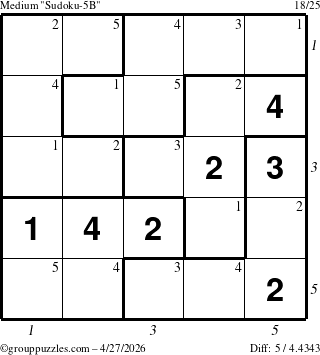 The grouppuzzles.com Medium Sudoku-5B puzzle for Monday April 27, 2026 with all 5 steps marked