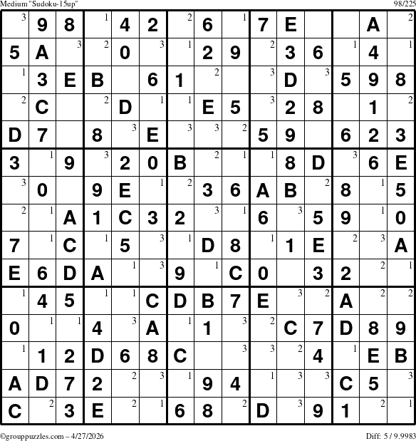 The grouppuzzles.com Medium Sudoku-15up puzzle for Monday April 27, 2026 with the first 3 steps marked