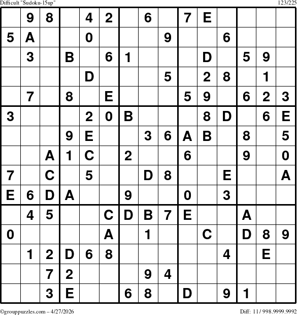 The grouppuzzles.com Difficult Sudoku-15up puzzle for Monday April 27, 2026