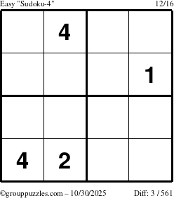 The grouppuzzles.com Easy Sudoku-4 puzzle for Thursday October 30, 2025