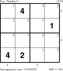 The grouppuzzles.com Easy Sudoku-4 puzzle for Thursday October 30, 2025, suitable for printing, with all 3 steps marked