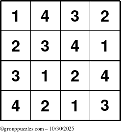 The grouppuzzles.com Answer grid for the Sudoku-4 puzzle for Thursday October 30, 2025
