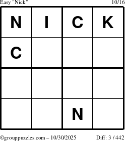 The grouppuzzles.com Easy Nick puzzle for Thursday October 30, 2025