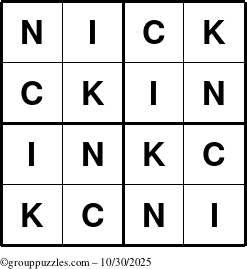 The grouppuzzles.com Answer grid for the Nick puzzle for Thursday October 30, 2025