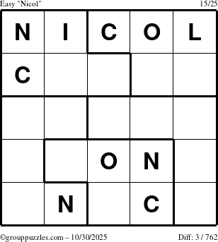 The grouppuzzles.com Easy Nicol puzzle for Thursday October 30, 2025