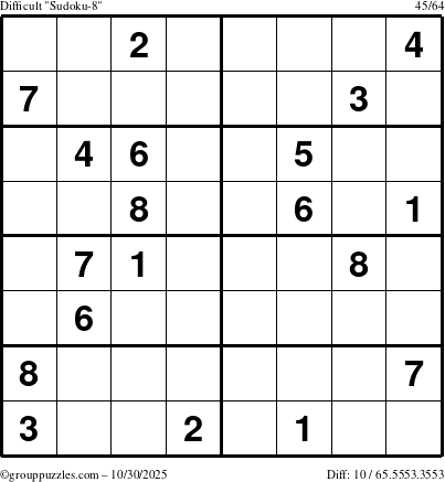 The grouppuzzles.com Difficult Sudoku-8 puzzle for Thursday October 30, 2025