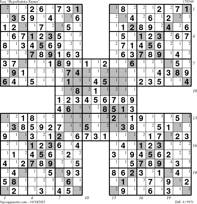 The grouppuzzles.com Easy cover-HyperXtreme puzzle for Thursday October 30, 2025, suitable for printing, with all 4 steps marked