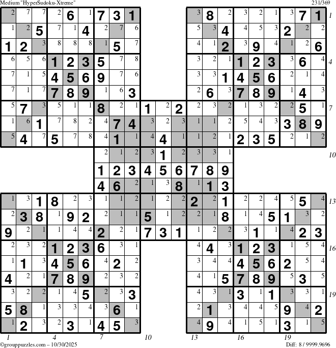 The grouppuzzles.com Medium cover-HyperXtreme puzzle for Thursday October 30, 2025, suitable for printing, with all 8 steps marked