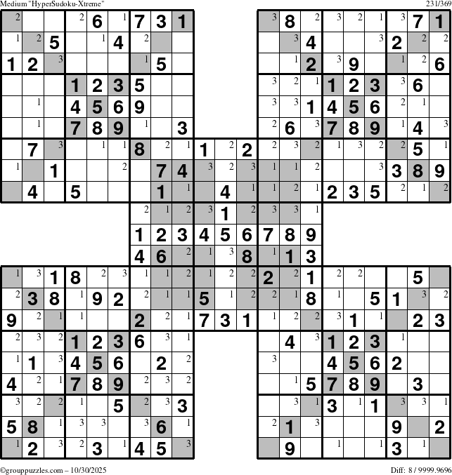 The grouppuzzles.com Medium cover-HyperXtreme puzzle for Thursday October 30, 2025 with the first 3 steps marked