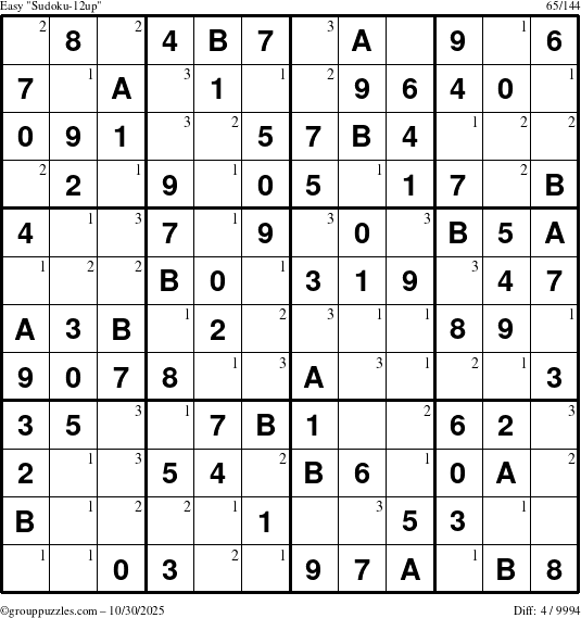 The grouppuzzles.com Easy Sudoku-12up puzzle for Thursday October 30, 2025 with the first 3 steps marked