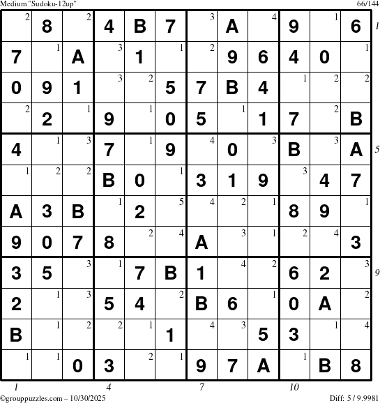 The grouppuzzles.com Medium Sudoku-12up puzzle for Thursday October 30, 2025 with all 5 steps marked