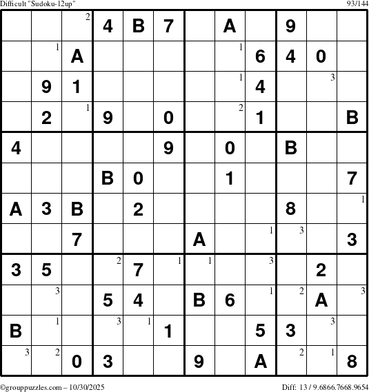 The grouppuzzles.com Difficult Sudoku-12up puzzle for Thursday October 30, 2025 with the first 3 steps marked
