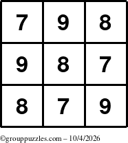 The grouppuzzles.com Answer grid for the TicTac-789 puzzle for Sunday October 4, 2026