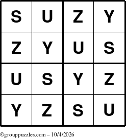The grouppuzzles.com Answer grid for the Suzy puzzle for Sunday October 4, 2026