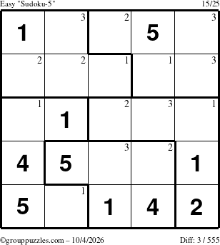 The grouppuzzles.com Easy Sudoku-5 puzzle for Sunday October 4, 2026 with the first 3 steps marked