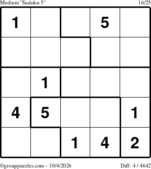 The grouppuzzles.com Medium Sudoku-5 puzzle for Sunday October 4, 2026
