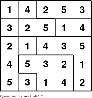The grouppuzzles.com Answer grid for the Sudoku-5 puzzle for Sunday October 4, 2026
