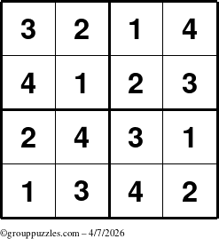 The grouppuzzles.com Answer grid for the Sudoku-4 puzzle for Tuesday April 7, 2026