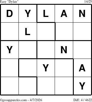 The grouppuzzles.com Easy Dylan puzzle for Tuesday April 7, 2026