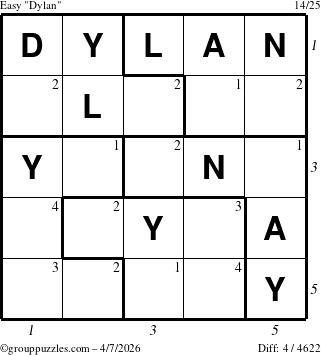 The grouppuzzles.com Easy Dylan puzzle for Tuesday April 7, 2026 with all 4 steps marked