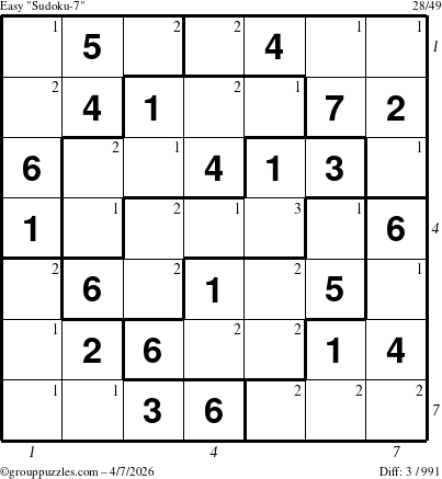 The grouppuzzles.com Easy Sudoku-7 puzzle for Tuesday April 7, 2026 with all 3 steps marked