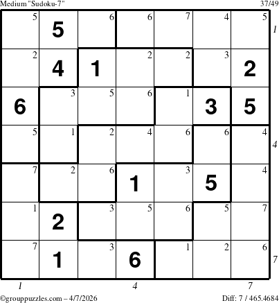 The grouppuzzles.com Medium Sudoku-7 puzzle for Tuesday April 7, 2026, suitable for printing, with all 7 steps marked