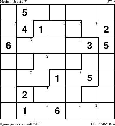 The grouppuzzles.com Medium Sudoku-7 puzzle for Tuesday April 7, 2026 with the first 3 steps marked