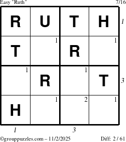 The grouppuzzles.com Easy Ruth puzzle for Sunday November 2, 2025 with all 2 steps marked