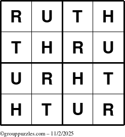 The grouppuzzles.com Answer grid for the Ruth puzzle for Sunday November 2, 2025