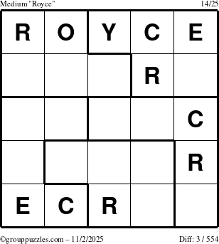 The grouppuzzles.com Medium Royce puzzle for Sunday November 2, 2025