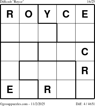 The grouppuzzles.com Difficult Royce puzzle for Sunday November 2, 2025