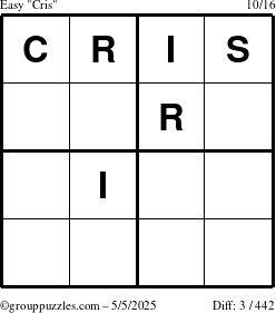 The grouppuzzles.com Easy Cris puzzle for Monday May 5, 2025