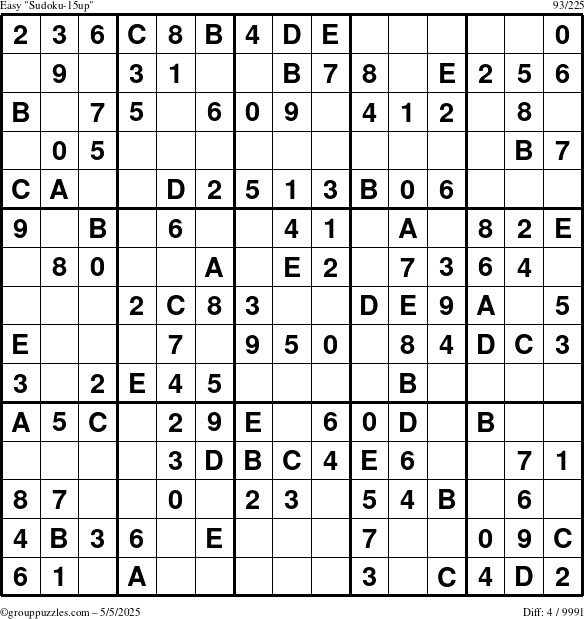 The grouppuzzles.com Easy Sudoku-15up puzzle for Monday May 5, 2025
