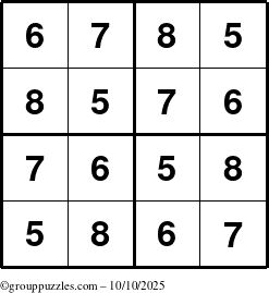 The grouppuzzles.com Answer grid for the Sudoku-4-5678 puzzle for Friday October 10, 2025