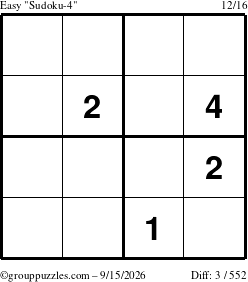 The grouppuzzles.com Easy Sudoku-4 puzzle for Tuesday September 15, 2026