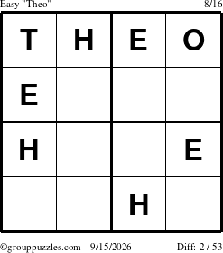 The grouppuzzles.com Easy Theo puzzle for Tuesday September 15, 2026