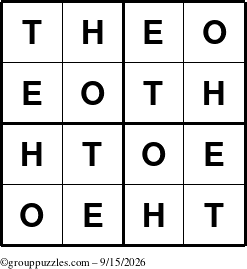 The grouppuzzles.com Answer grid for the Theo puzzle for Tuesday September 15, 2026