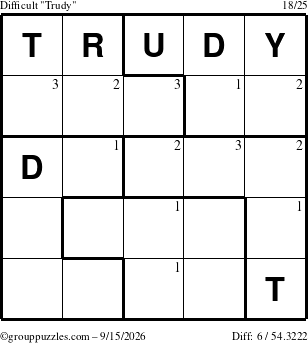 The grouppuzzles.com Difficult Trudy puzzle for Tuesday September 15, 2026 with the first 3 steps marked