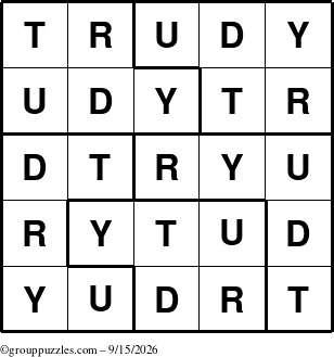 The grouppuzzles.com Answer grid for the Trudy puzzle for Tuesday September 15, 2026