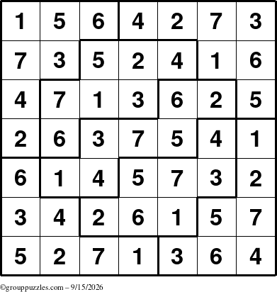 The grouppuzzles.com Answer grid for the Sudoku-7 puzzle for Tuesday September 15, 2026