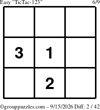 The grouppuzzles.com Easy TicTac-123 puzzle for Tuesday September 15, 2026