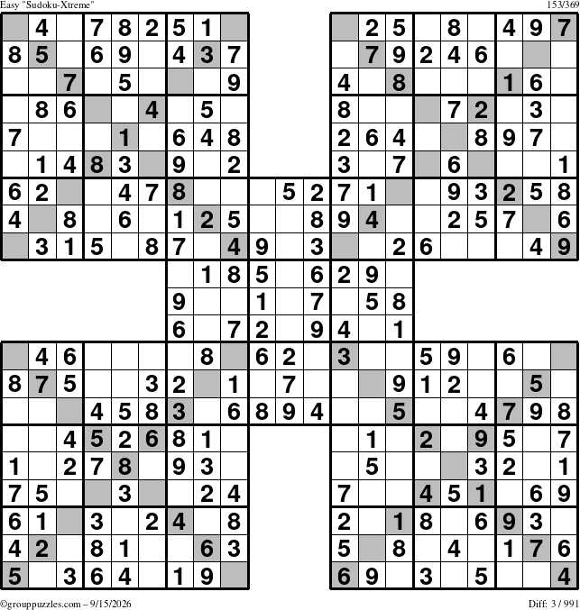 The grouppuzzles.com Easy Sudoku-Xtreme puzzle for Tuesday September 15, 2026