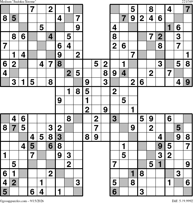 The grouppuzzles.com Medium Sudoku-Xtreme puzzle for Tuesday September 15, 2026