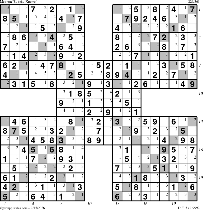 The grouppuzzles.com Medium Sudoku-Xtreme puzzle for Tuesday September 15, 2026, suitable for printing, with all 5 steps marked