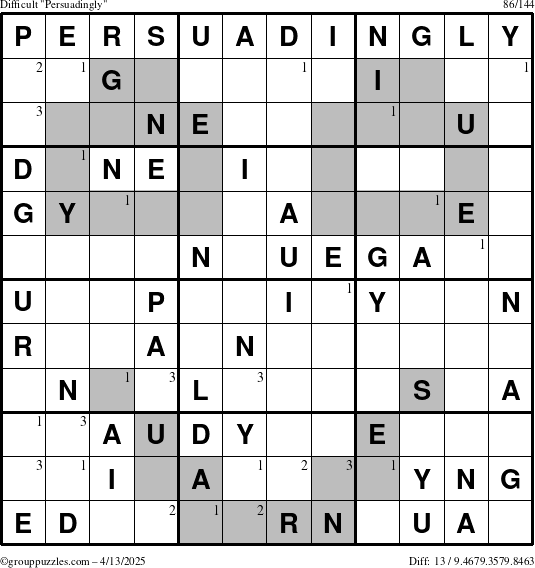 The grouppuzzles.com Difficult Persuadingly puzzle for Sunday April 13, 2025 with the first 3 steps marked