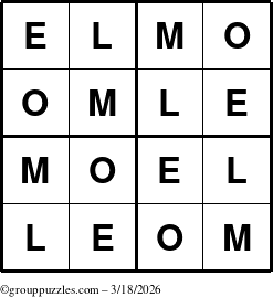 The grouppuzzles.com Answer grid for the Elmo puzzle for Wednesday March 18, 2026