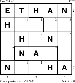 The grouppuzzles.com Easy Ethan puzzle for Wednesday March 18, 2026, suitable for printing, with all 3 steps marked