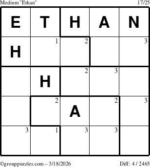 The grouppuzzles.com Medium Ethan puzzle for Wednesday March 18, 2026 with the first 3 steps marked