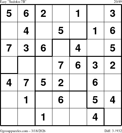 The grouppuzzles.com Easy Sudoku-7B puzzle for Wednesday March 18, 2026